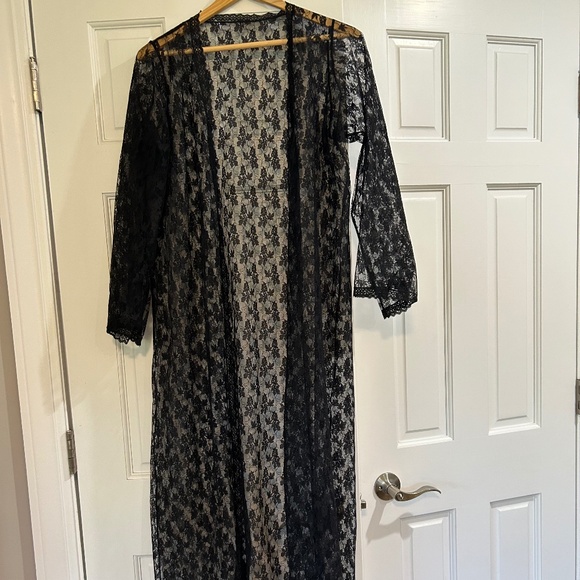 Ladies Black Pegnoir Maxi Gown Set Fabiola Vintage Mob Wife Witchy Small - Picture 6 of 10